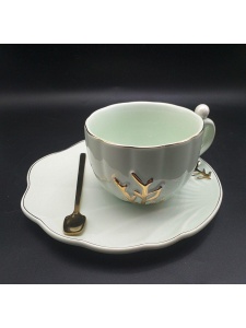 ماگ سرامیکی طرح شاخه زیره و قاشق دار