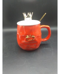 ماگ سرامیکی درب تاجی قاشق دار