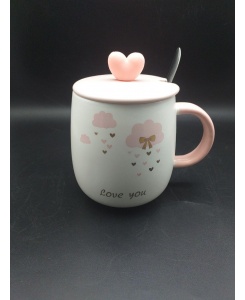 ماگ سرامیکی درب قلبی قاشق دار