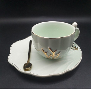 ماگ سرامیکی طرح شاخه زیره و قاشق دار