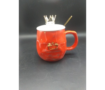 ماگ سرامیکی درب تاجی قاشق دار