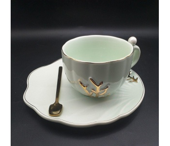 ماگ سرامیکی طرح شاخه زیره و قاشق دار